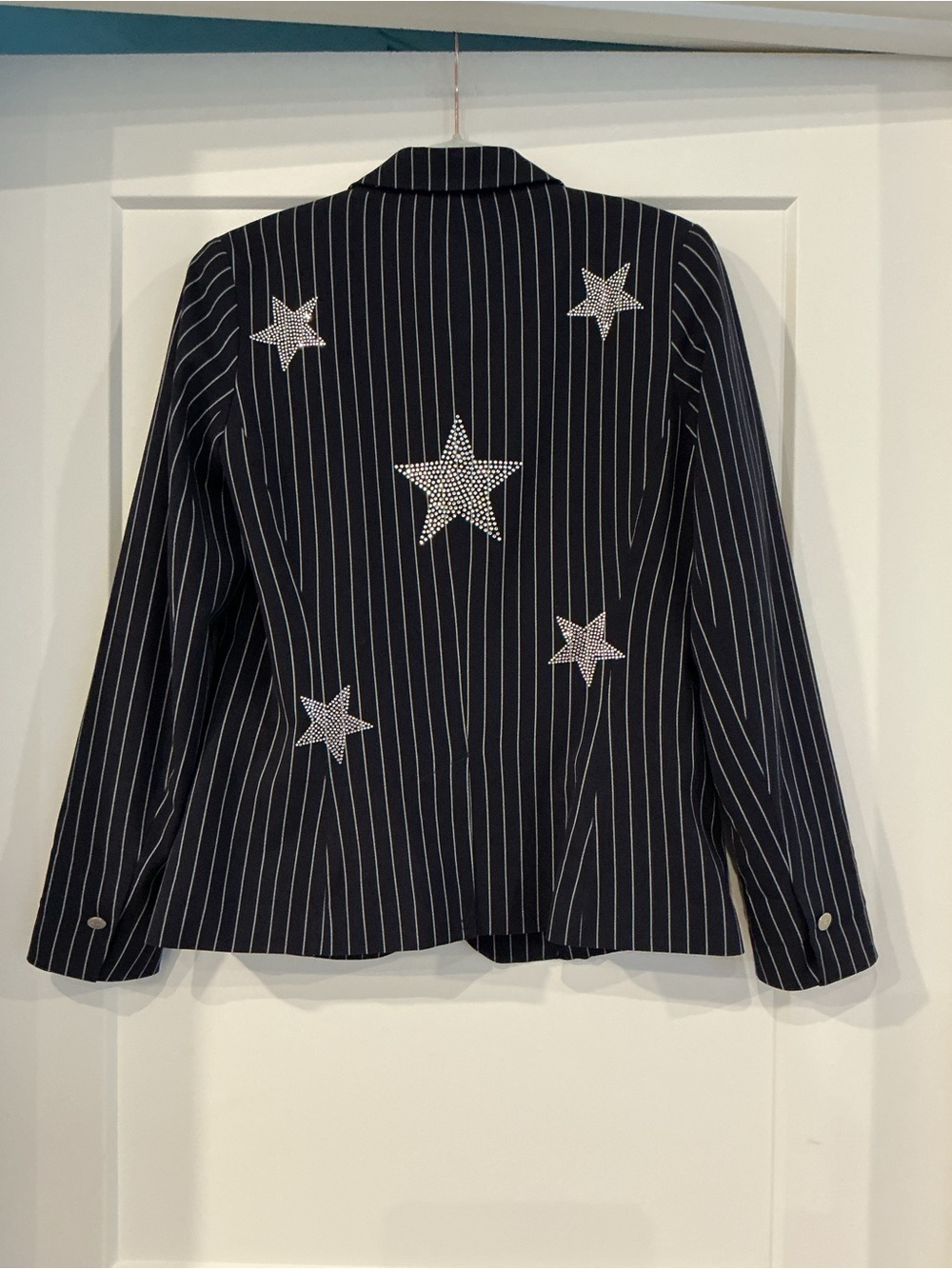 Hip Chik Couture Classic Navy Pinstripe Single-Button Blazer size 6